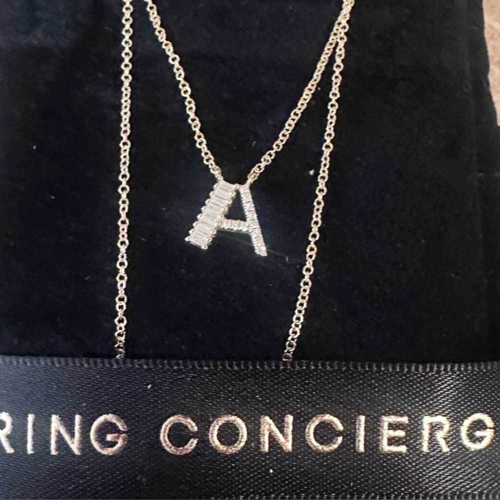 Ring Concierge Baguette & Pave Diamond Initial Necklace Letter A 14k Gold Chain